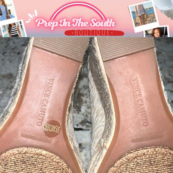 Vince Camuto 'Totsi' Peep Toe Nude Espadrille Wedge Sandals | Size 9.5 - Picture 9 of 12
